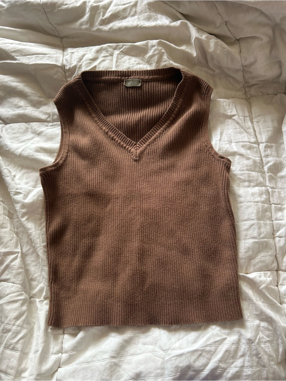 Brandy Melville Rust Brown Ribbed V-Neck Sweater Vest